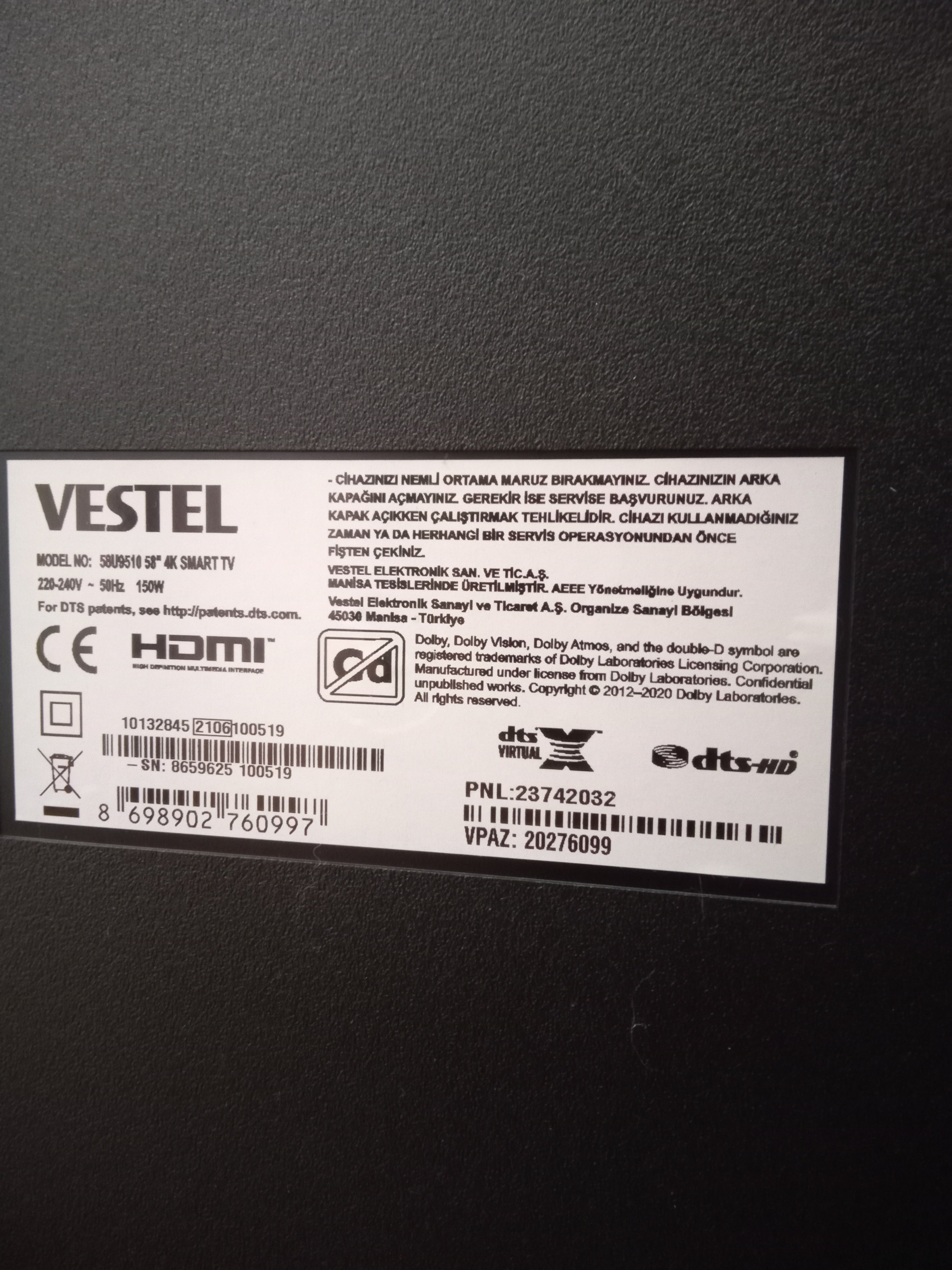 Vestel 55'' Televizyon 55U9500