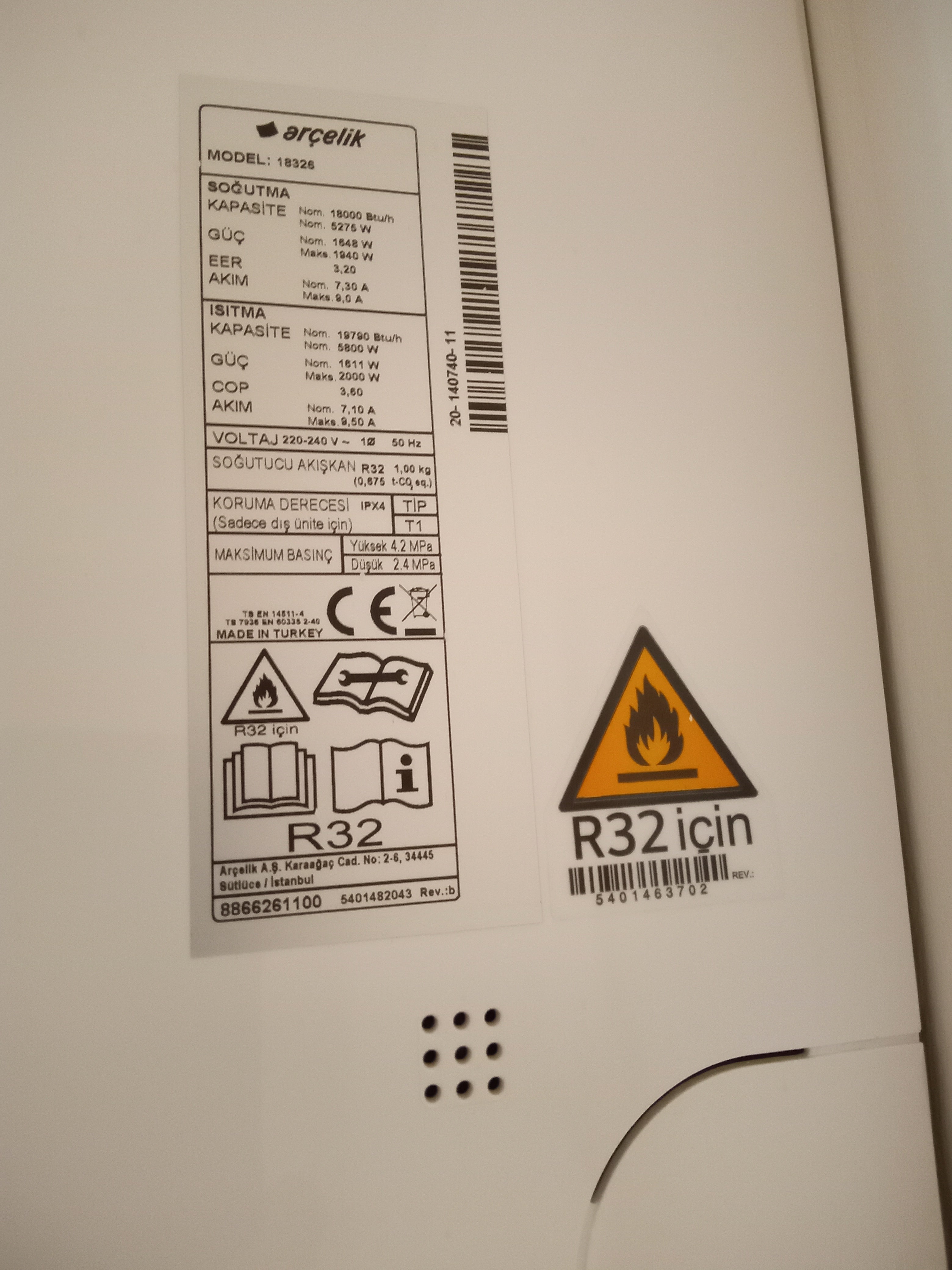 Arçelik Ekolojik Inverter Duvar Tipi Klima 18326 A++