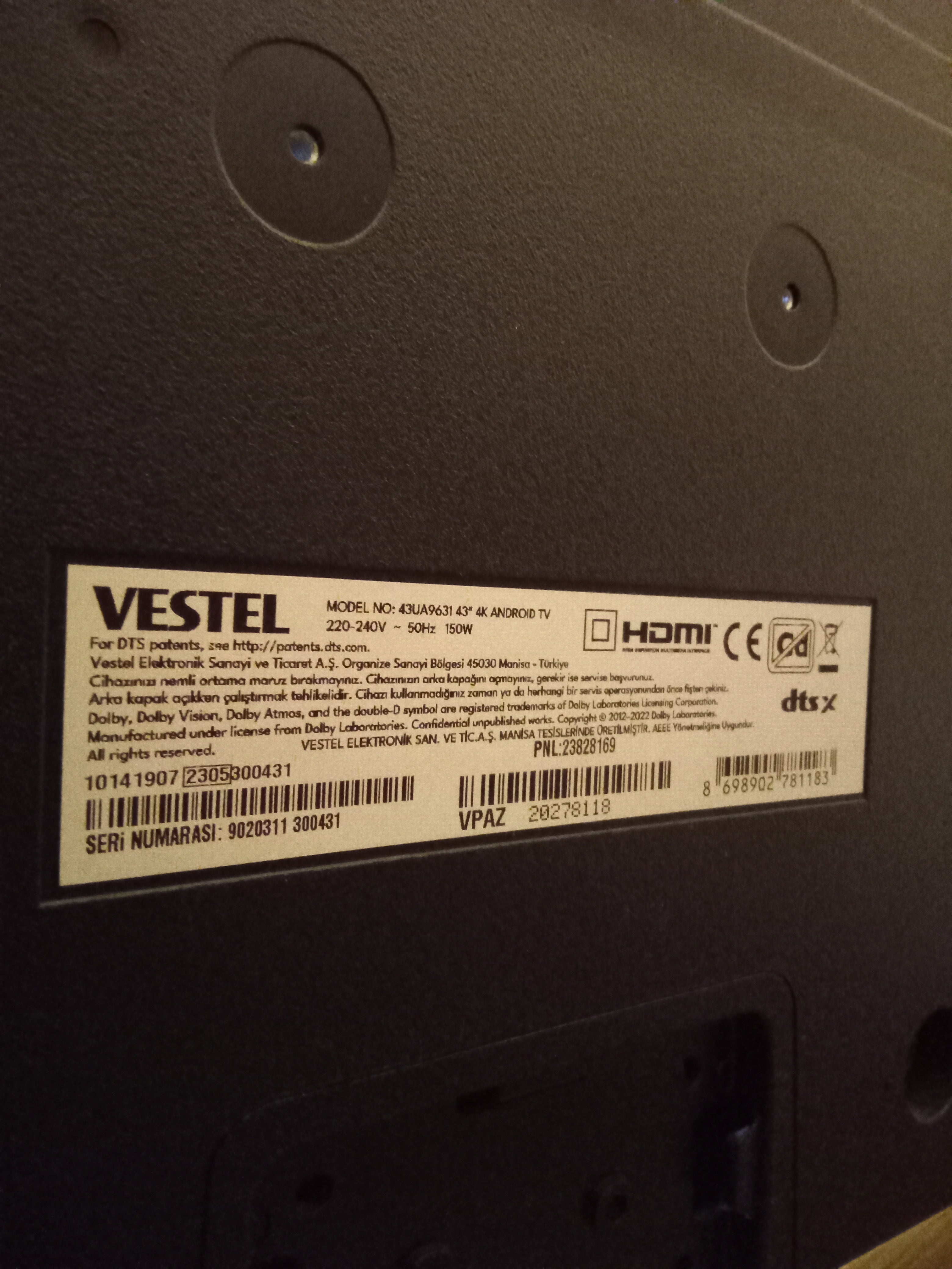 Vestel 43" Televizyon 43UA9631