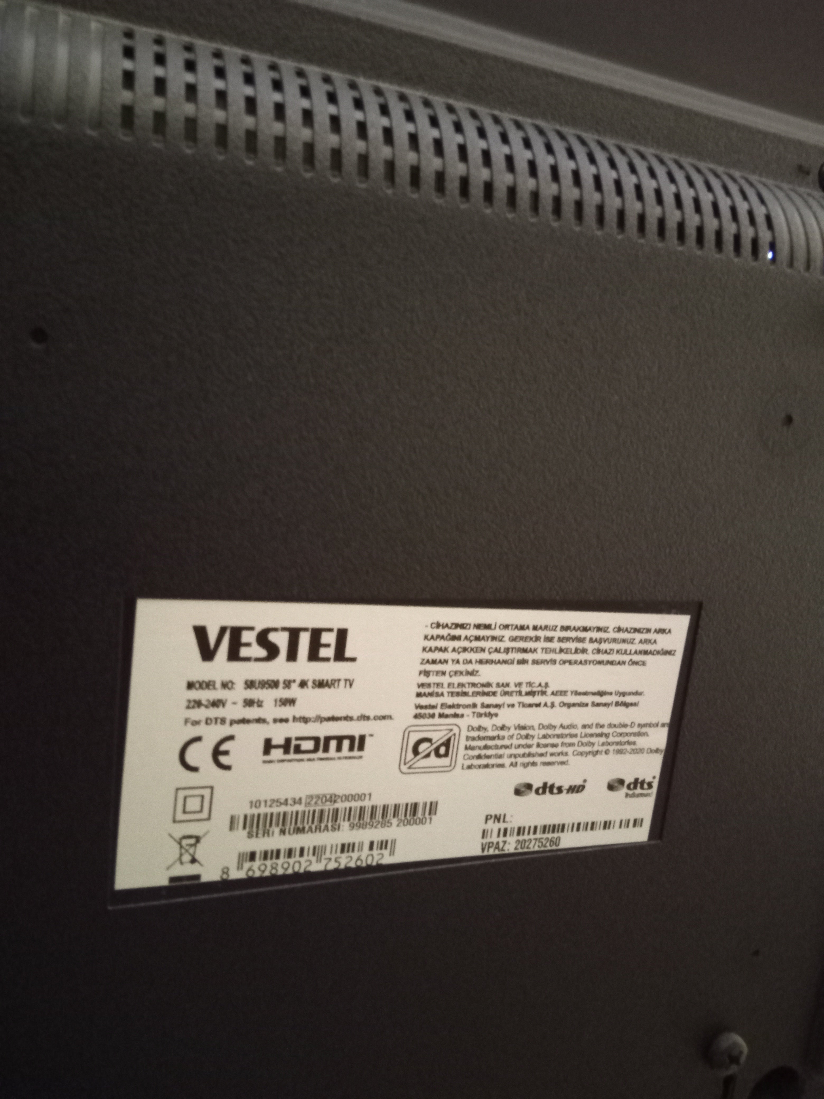 Vestel 58'' Televizyon 58U9500