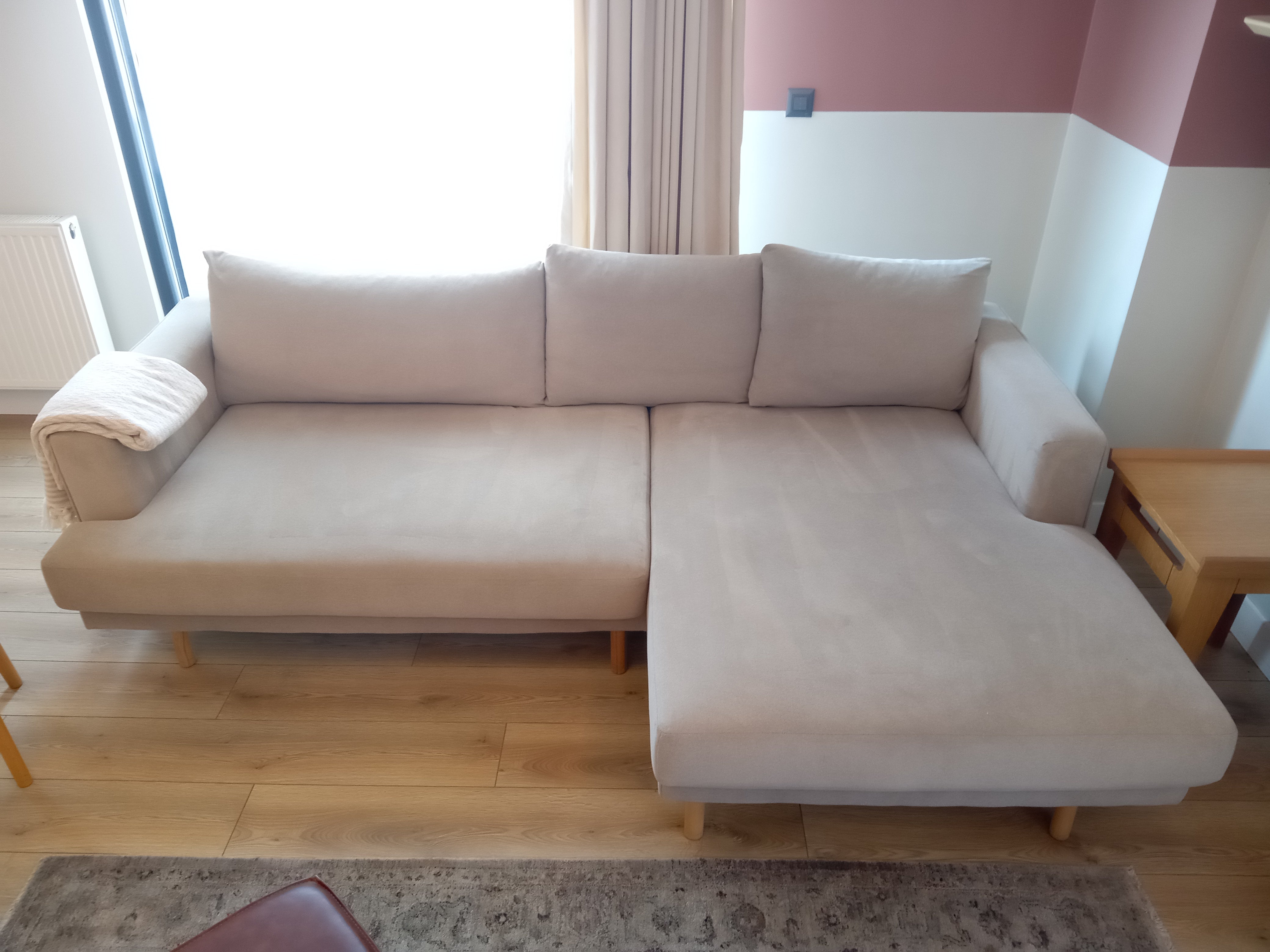 Neomi Wood Üçlü Koltuk Fitilli Kadife Bej